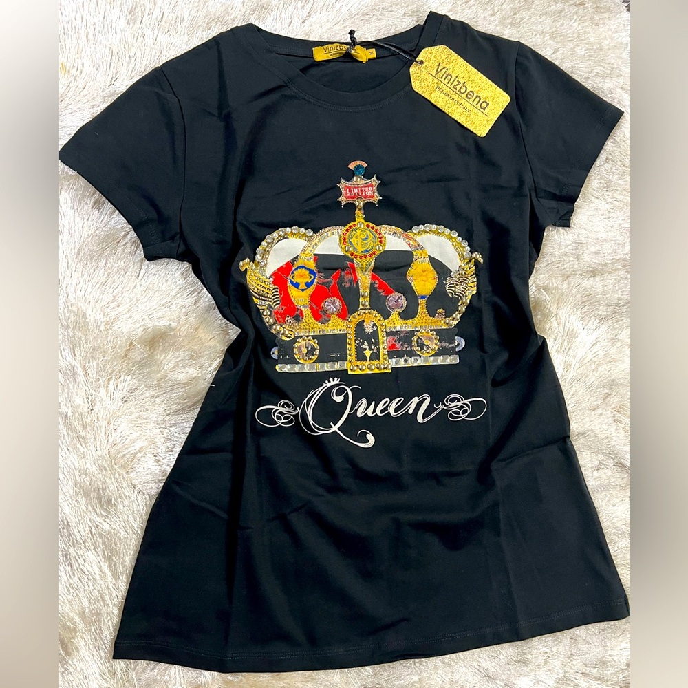 Women’s Fashion Tshirt Crown Queen Design with rhinestones - Medium